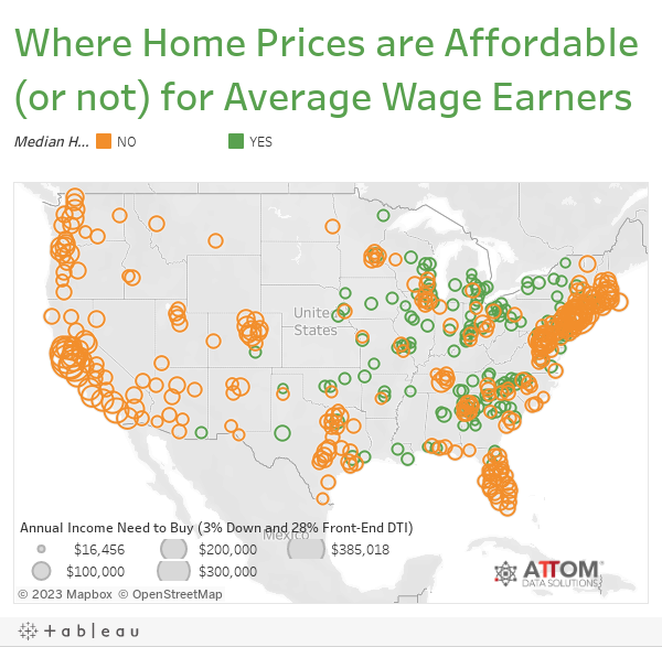Where Home Prices are Affordable (or not) for Average Wage Earners 