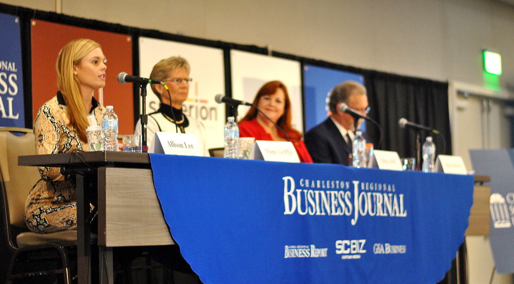 Allison Lee (left) answers a question during the Charleston Regional Business Journal's Power Breakfast this morning. (Photo/Ryan Wilcox)