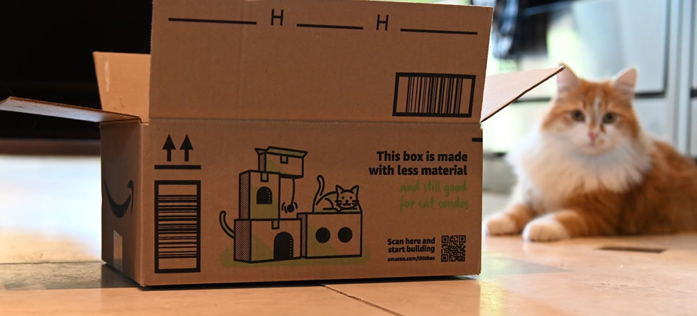Amazon??s new boxes include directions on how to turn them into cat condos. (Photo/Amazon)