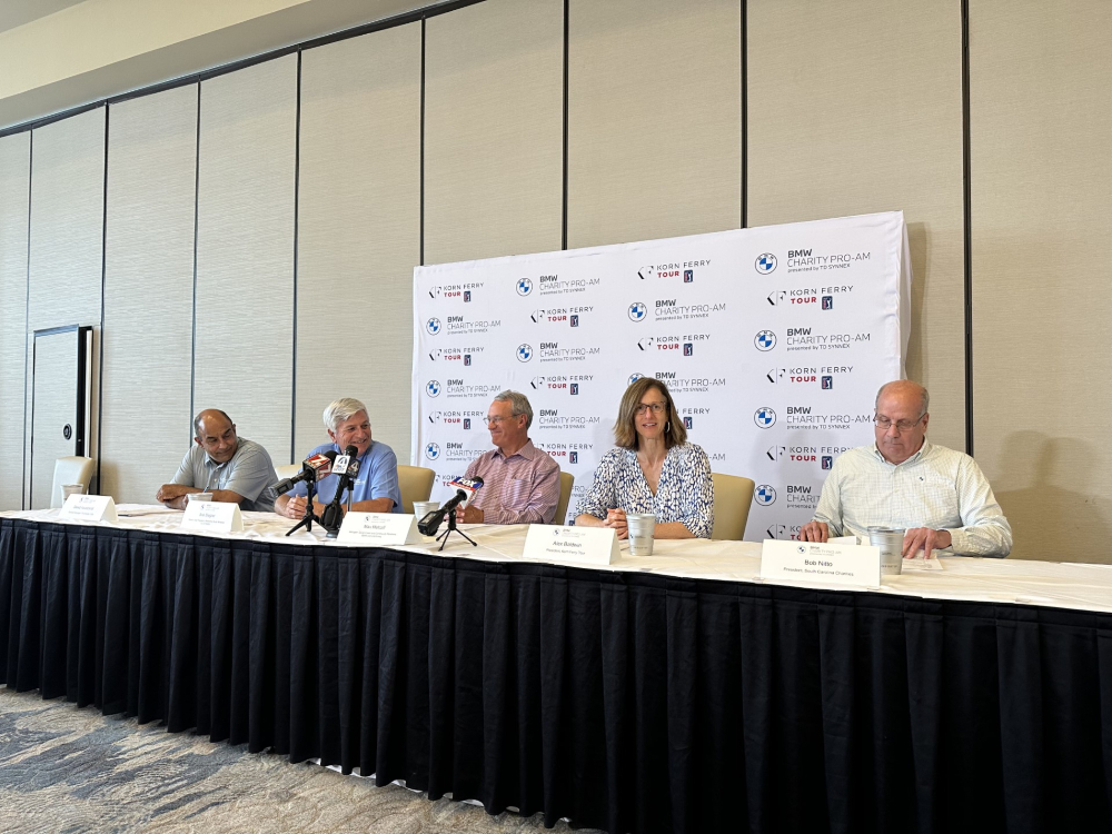 From left to right, Saeed Assadzandi, Bob Stegner, Max Metcalf, Alex Baldwin and Bob Nitto announced on Tuesday, June 6, the Korn Ferry Tour's four-year extension of the BMW Charity Pro-Am presented by TD Synnex's annual event in Greer. (Photo/Krys Merryman)