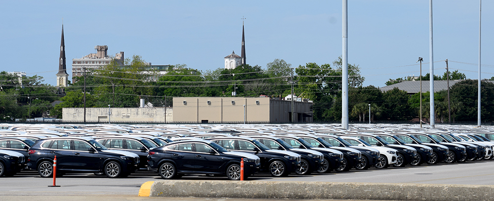 Tens of thousands of BMWs are shipped from the S.C. Ports Authority‰ŰŞs Columbus Street Terminal in a well-oiled process that uses a holding yard and a grid to specifically locate and move each vehicle on schedule. (Photo/Teri Errico Griffis)