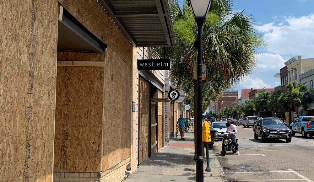 Businesses along King Street and in Summerville were boarded up Sunday. (Photo/Shawnda Poynter)