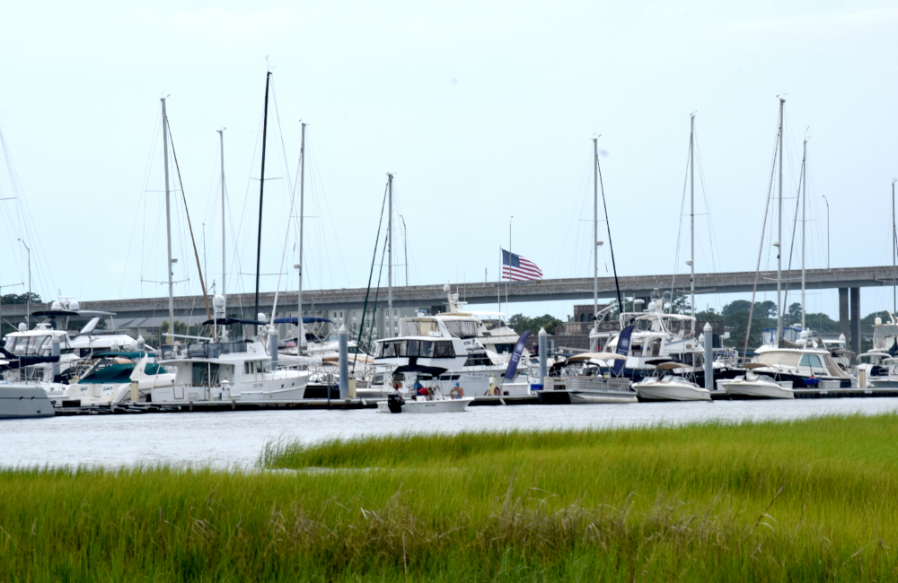Hundreds of boats are docked in the Ashley River along Lockwood Boulevard in downtown Charleston. (Photo/Teri Errico Griffis)