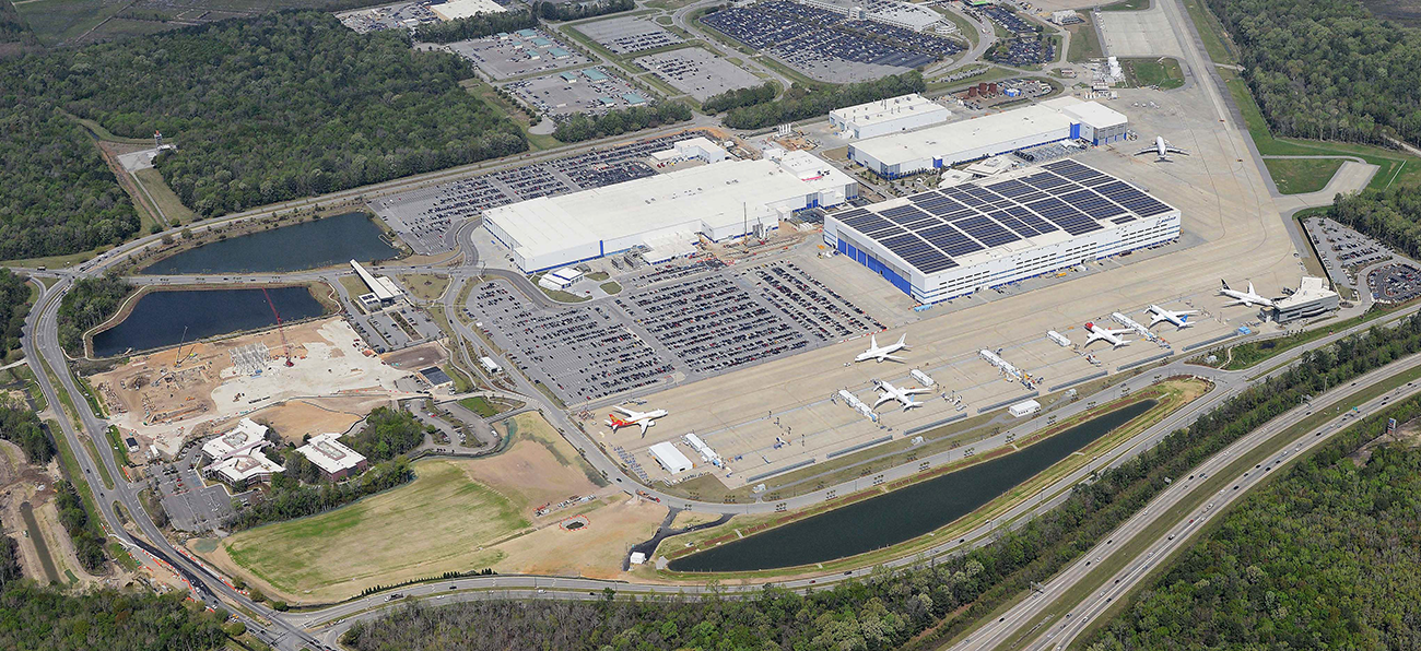Boeing S.C.'s manufacturing campus is seen from the air near Charleston International Airport in North Charleston. (Photo/Boeing Co.)
