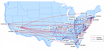 Click for larger view of Breeze Airways' route map.
