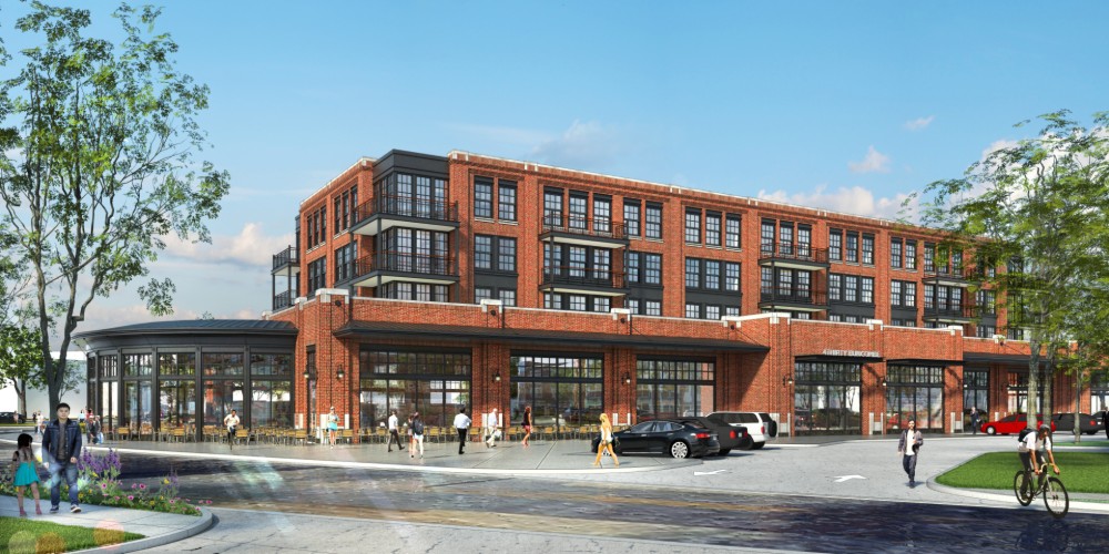 Canvas Lofts, at the corner of Buncombe and Whitner streets, is a mixed-use community that will include single-family attached townhomes, ground-level retail, multifamily residences and an office building renovation in the Heritage Green Arts District. (Rendering/Provided)