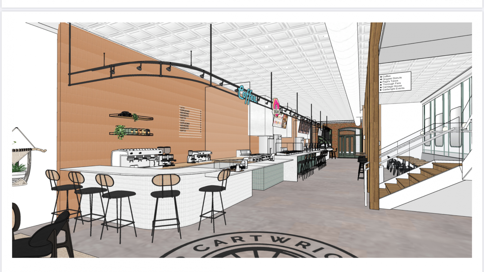 Greer's new Cartwright Food Hall has signed on three new vendors. (Rendering/Provided)