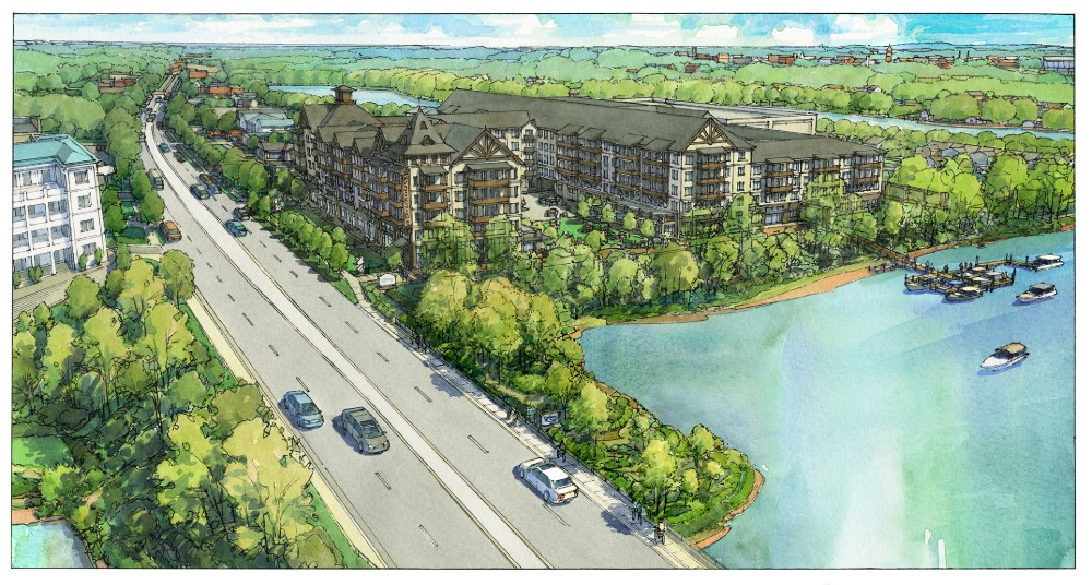 Proposed plans for Dockside call for 322 residential units and approximately 22,000 square feet of commercial space. (Rendering/Provided)