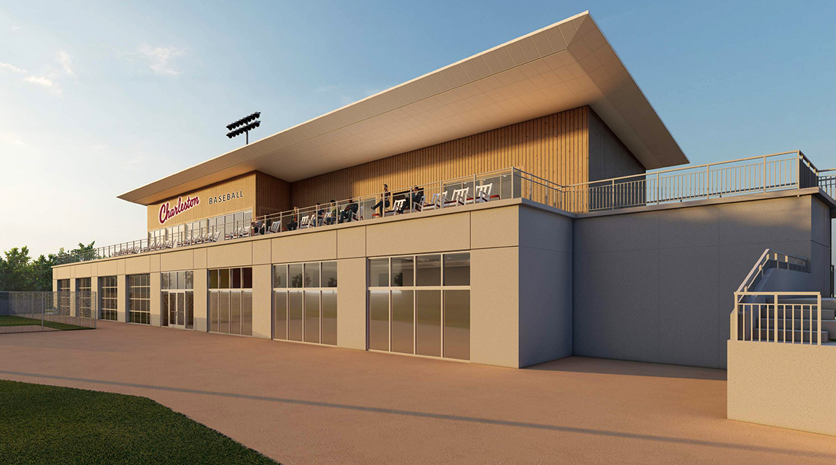 The baseball team‰ŰŞs new field house will include a locker room, training facility, meeting and video room, coaches‰ŰŞ offices, updated batting cages and an outdoor patio and club room. (Rendering/McMillan Pazdan Smith Architecture)