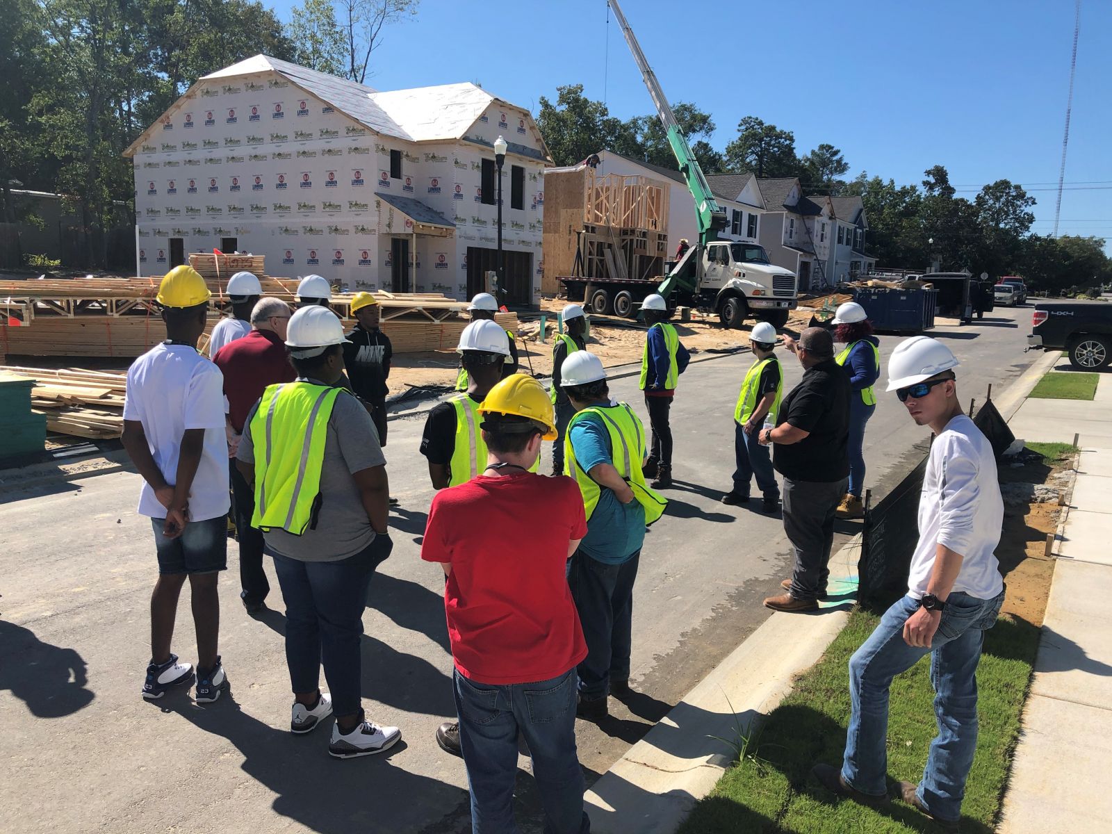 Students from Midlands Technical College's Building Occupational Opportunities in the Midlands program tour job sites with Great Southern Homes. (Photo/Mike Satterfield, Great Southern Homes)