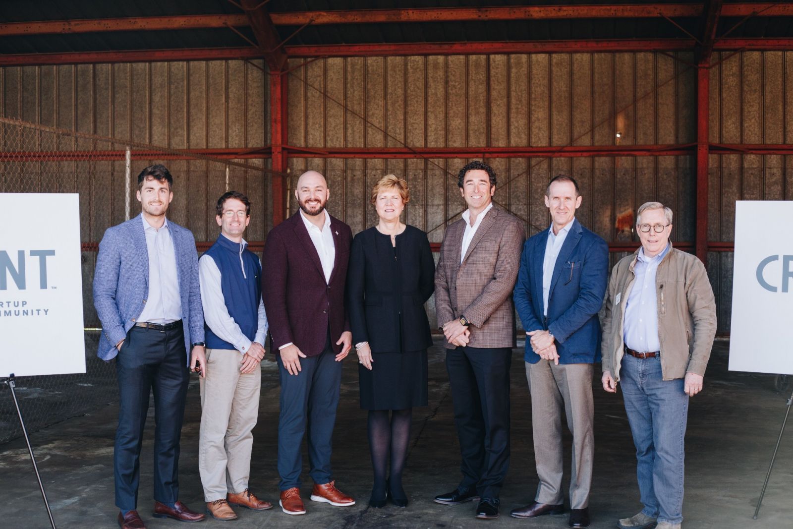 Fred Dilworth, Paul Clark, Anthony Herrera, Elizabeth Davis, Jim Burns, Sean Hartness and Peter Marsh gather to announce plans to create a space that will cultivate innovation and entrepreneurship. (Photo/Provided)