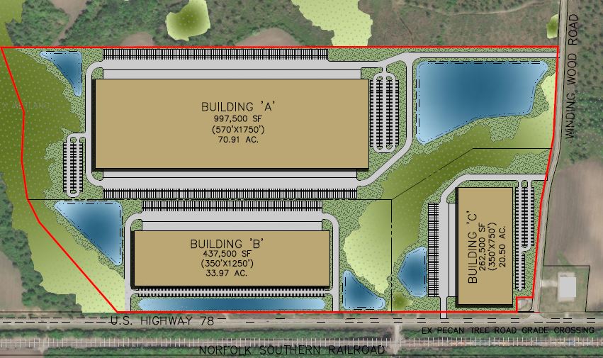 The DHL Commerce Park, which sits along U.S. Highway 78 in Dorchester County, will have three buildings. (Map/Provided)