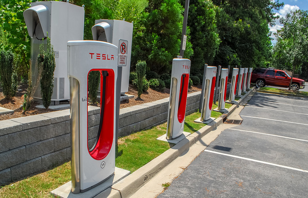 Tesla installed a supercharging site in the parking lot of the Hilton Garden Inn on Farrow Road in Columbia, and the company has plans to build another in downtown Charleston. (Photo/Andy Owens)