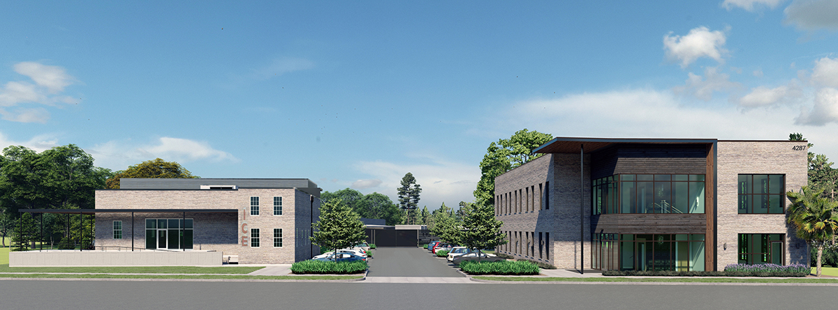 The former ice processing plant in North Charleston will be turned into an office park as part of a master plan that will eventually connect to Riverfront Park and other areas redeveloped on the former Navy base. (Rendering/The Middleton Group)