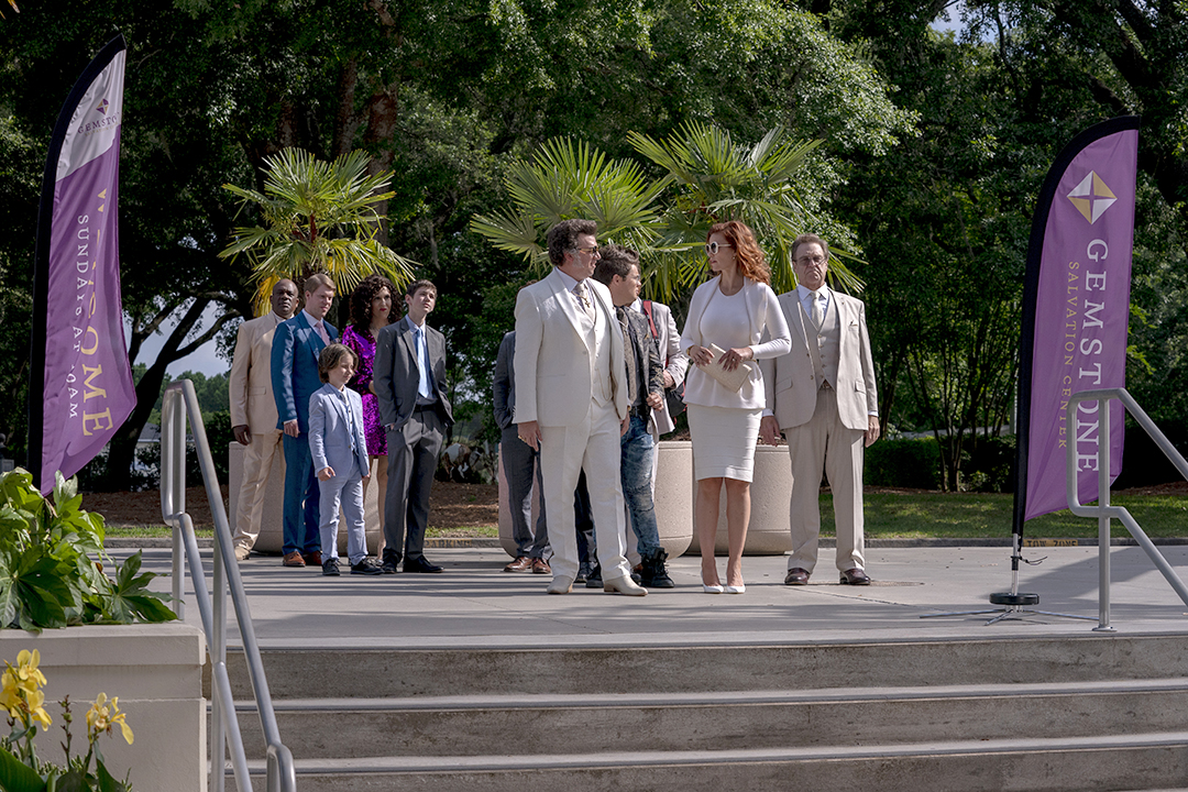 Danny McBride, Cassidy Freeman, John Goodman and the Gemstones family enter the North Charleston Coliseum as part of a set for the show, which is filming its second season in the Charleston area. (Photo/Fred Norris, HBO)