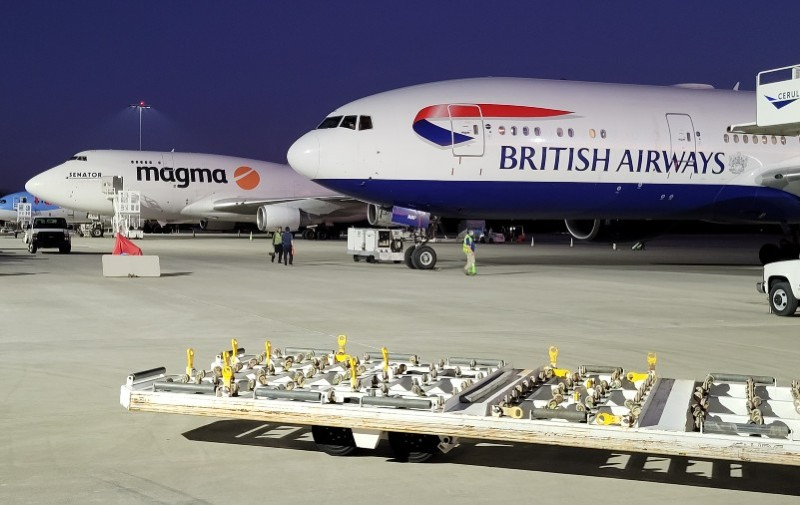 Jets from British Airways, Magma and at least three other passenger airlines stop at GSP earlier this year to unload cargo when international travel was restricted. Now, the airport expects a surge in holiday travel. (Photo/Provided)