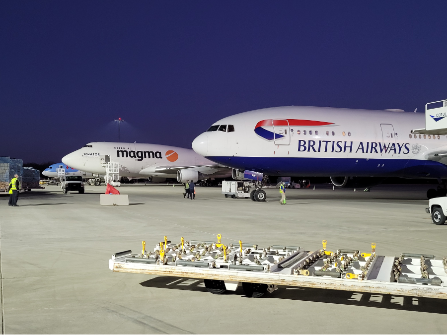 Jets from British Airways, Magma and at least three other passenger airlines stop at GSP to unload cargo as international flights stall. (Photo/Provided)