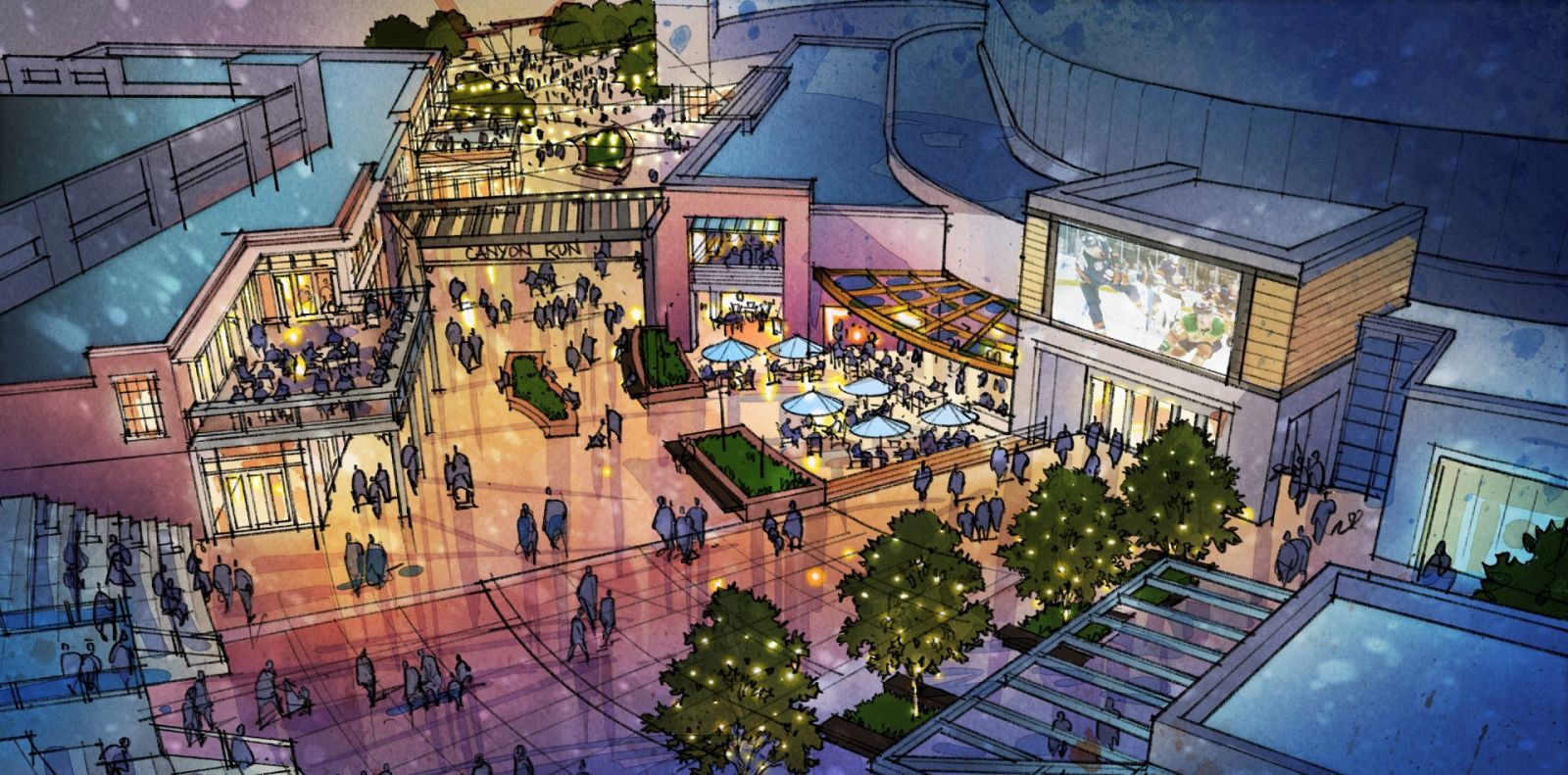 An early rendering of the project shows pedestrian-friendly areas, retail and entertainment opportunities surrounding the Bon Secours Wellness Arena and the proposed site. (Photo/Provided)