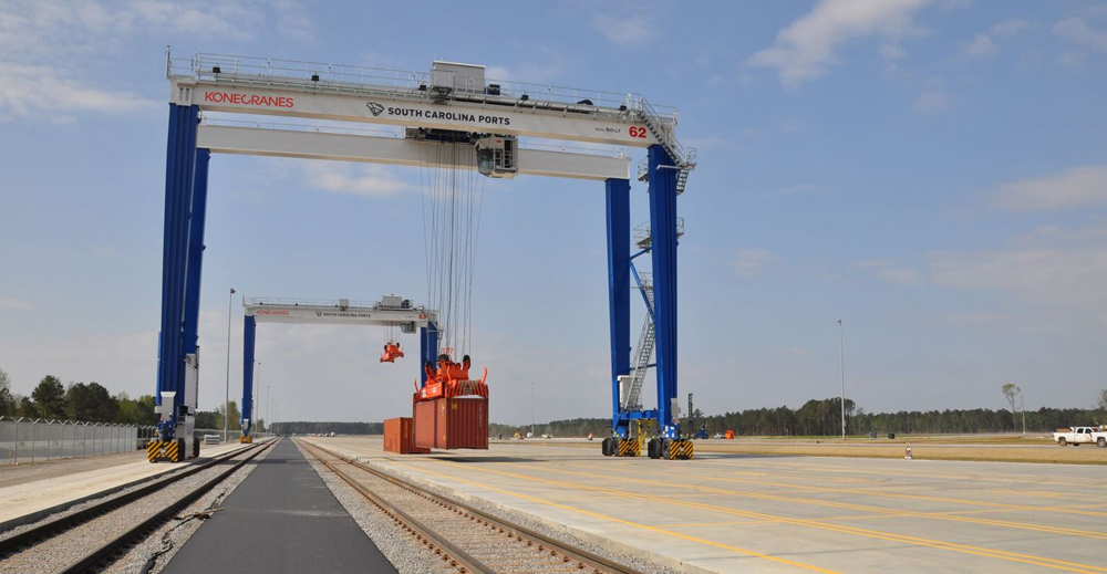 The state??s second inland port opened for business this month in Dillon County. Companies can use the site to send their products to the Port of Charleston via rail rather than by truck. (Photo/S.C. Ports Authority)