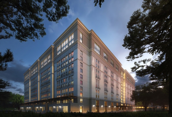 Controversial plans for Munger Hall include eleven stories of windowless dorm rooms and TV monitors designed to emulate natural light in lieu of windows. (Rendering/Provided)