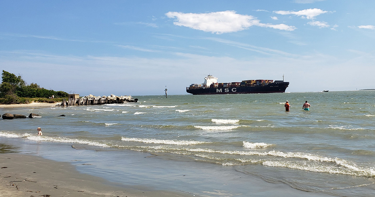 A MSC containership cruises past Sullivan's Island heading into Charleston Harbor last year. (Photo/Beverly Barfield)