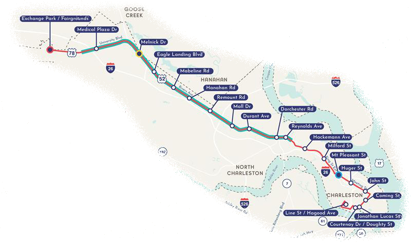 The proposed bust rapid transit system route would parallel Interstate 26. (Rendering/Provided)