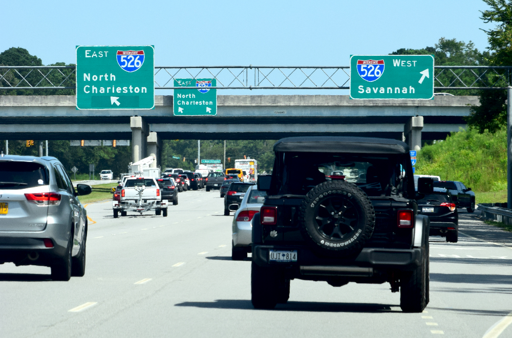 Traffic merges on and off of Interstate 526 on Paul Cantrell Boulevard in West Ashley. Westbound drivers take roughly 2 miles to Savannah Highway, the end of the 526 system. (Photo/Teri Errico Griffis)