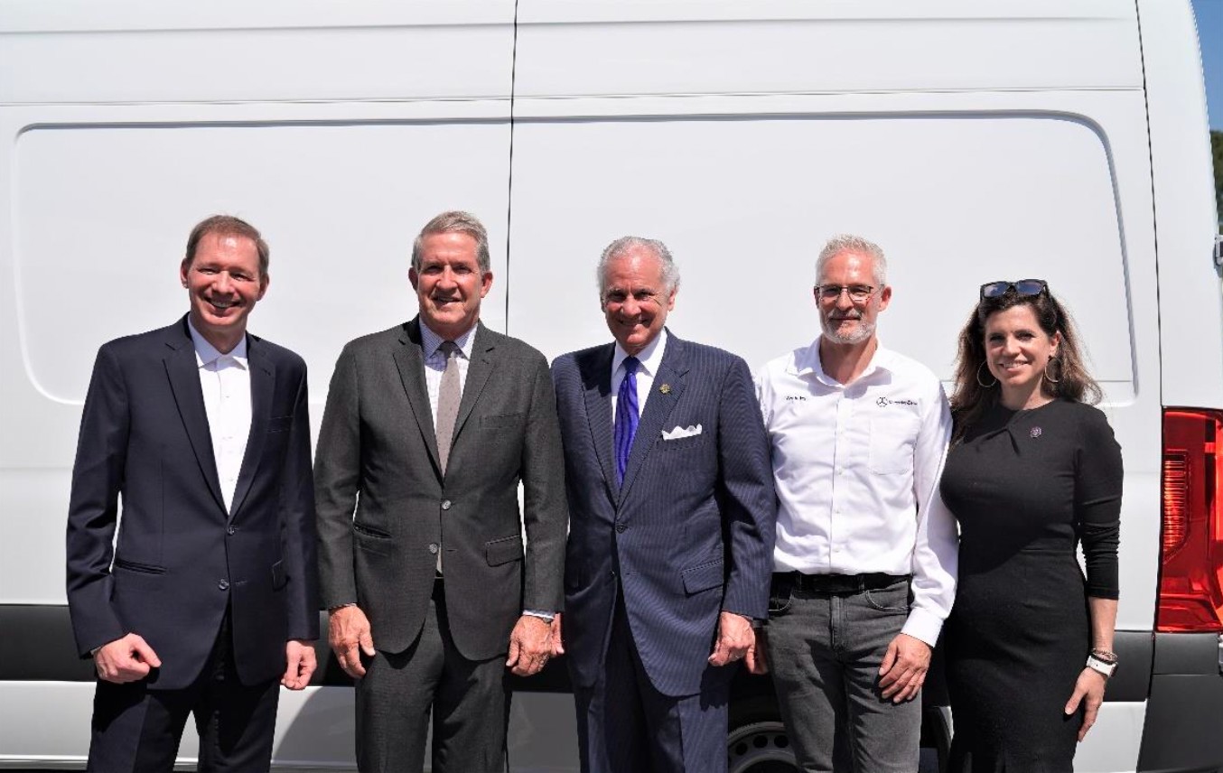 Axel Bense of president and CEO of Mercedes-Benz Vans (left to right), Commissioner Hugh Weathers of South Carolina Department of Agriculture, Gov. Henry McMaster, Arnhelm Mittelbach of Mercedes-Benz, Congresswoman Nancy Mace poses in front of Sprinter Van. (Photo/Provided)
