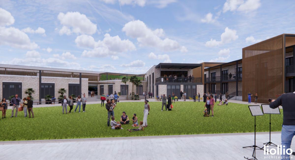 All options for the project included a performing arts center/civic space, shopping area and green space that would be able to host movies in the park, food truck rodeos and more social activities. (Rendering/City of Charleston)