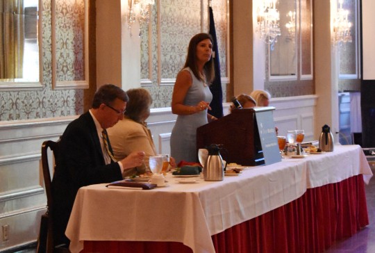 Pamela Evette addresses First Monday forum at Greenville's Poinsett Club. (Photo/Molly Hulsey)