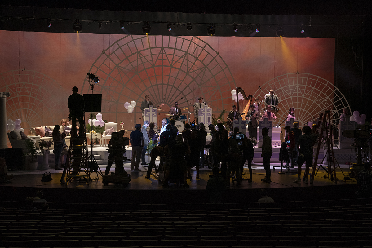 Backstage crew prepare the set for The Righteous Gemstones to film a scene at North Charleston‰ŰŞs Performing Arts Center. Over the years, HBO has filmed many scenes for its shows in North Charleston, including the Coliseum and Park Circle. (Photo/Fred Norris, HBO)