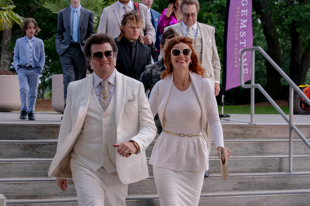 Danny McBride and Cassidy Freeman film a scene for HBO‰ŰŞs No. 1 comedy, Righteous Gemstones, at the North Charleston Coliseum. (Photo/HBO)