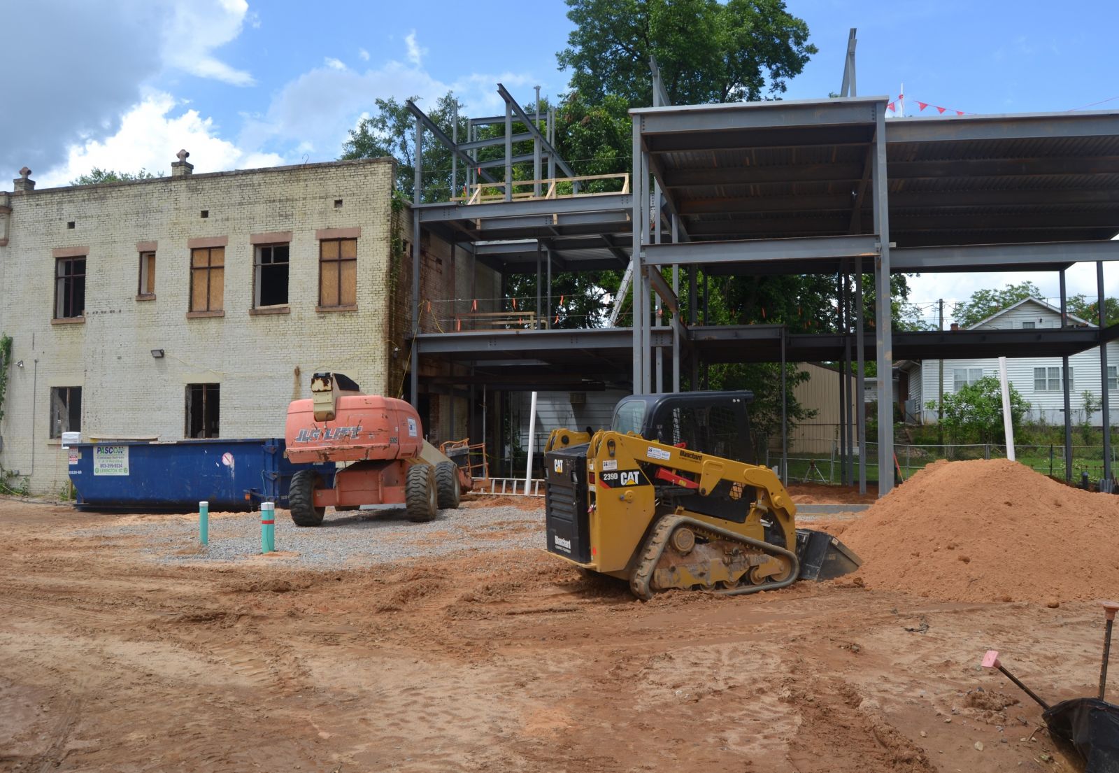 Construction continues at Savage Craft Ale Works in West Columbia, on track for a late September opening after delays which included approval and installation of a 54-inch drainage pipe in the low-lying area off Center Street. The site includes a former fire station and city jail. (Photo/Melinda Waldrop)