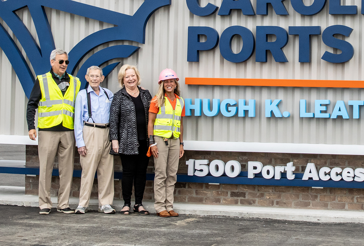 Sen. Hugh Leatherman, who died last week, attended the opening of the Leatherman Terminal earlier this year. From left, S.C. Ports Authority President and CEO Jim Newsome, Leatherman, Jean Leatherman and Ports COO Barbara Melvin gathered outside the terminal in April for the opening. (Photo/Kim McManus)