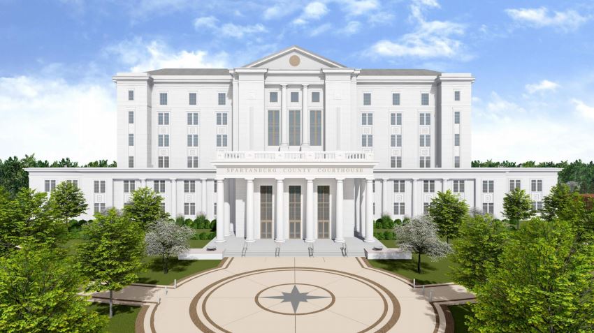 The county courthouse project, funded by the penny sales tax, is expected to reach $120 million. (Rendering/Spartanburg County)