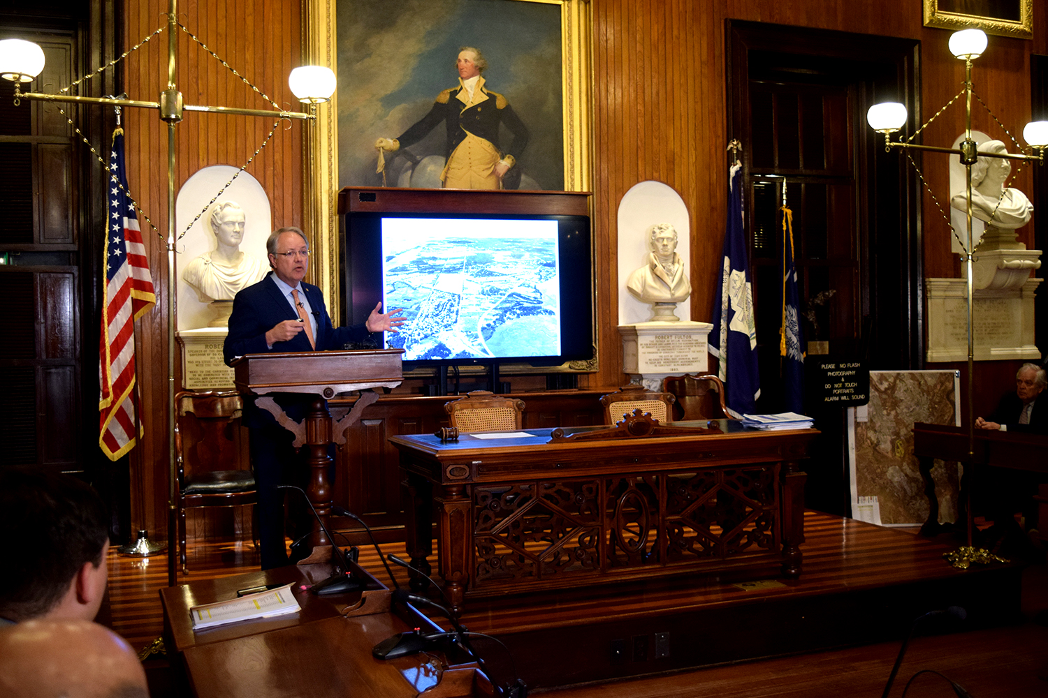 Charleston Mayor John Tecklenburg dedicated the majority of his State of the City address to presenting a strategic plan for dealing with flooding across the city. (Photo/Patrick Hoff)