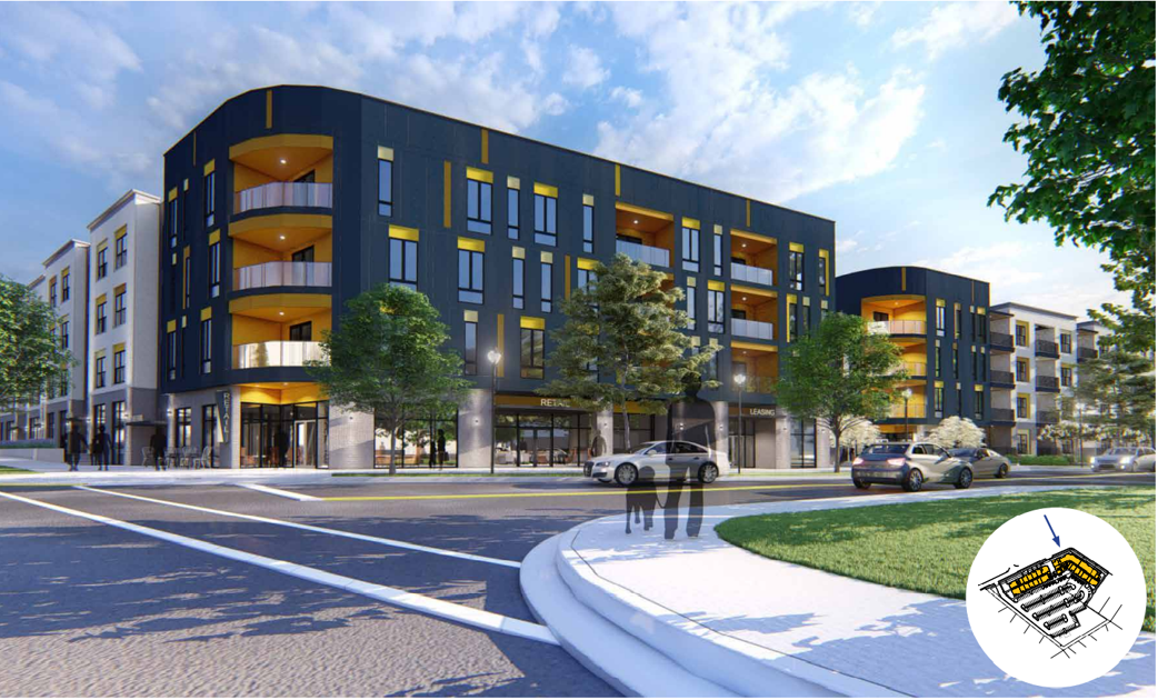 The Alliance, a mixed-use complex at the corner of Laurens and Ackley Road, is one development expected to benefit from the new fund. (Rendering/Provided)