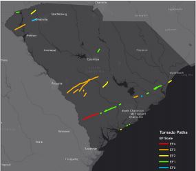 Map highlighting the paths of April's tornadoes across the state. (Photo/Provided)