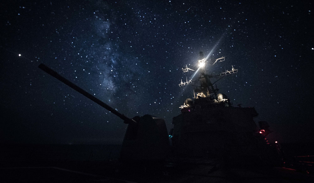 The Arleigh Burke-class guided-missile destroyer USS Carney traveled on the Mediterranean Sea near Rota, Spain, in early August. (Photo/Mass Communication Specialist 1st Class Ryan U. Kledzik/Navy)