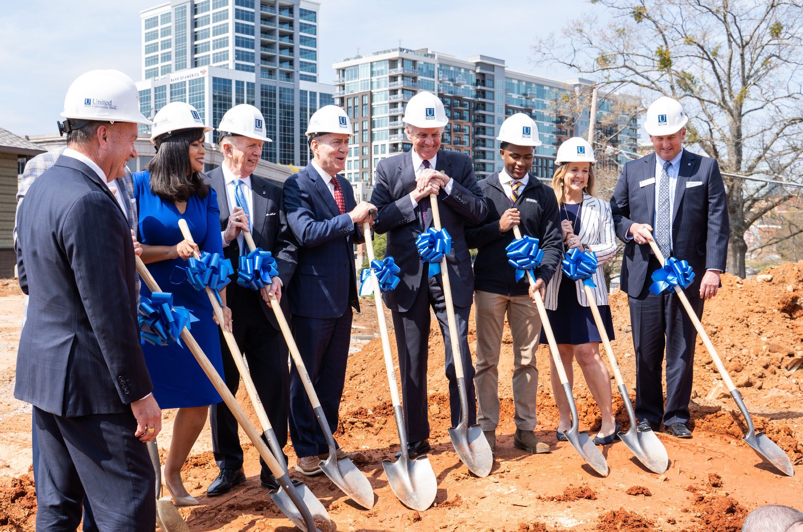 Bank executives and government officials break ground on the 200 E. Camperdown Way headquarters. (Photo/Provided)