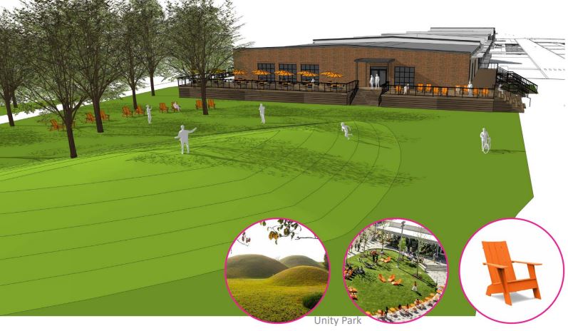 Renderings of Unity Park's Visitor Center by Mcmillan Pazdan Smith Architecture were included in Monday's city council presentation. (Image/ Mcmillan Pazdan Smith)