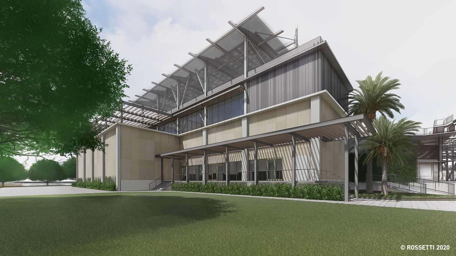 This rendering shows the approach from the players entry to the facility. (Photo/Charleston Tennis LLC)