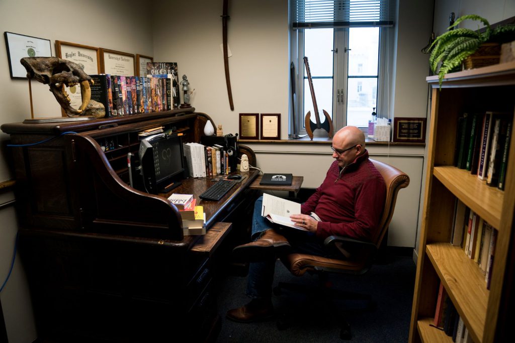 Citadel English professor Michael Livingston has Robert Jordan's desk and chair in his office on campus. (Photo/The Citadel)