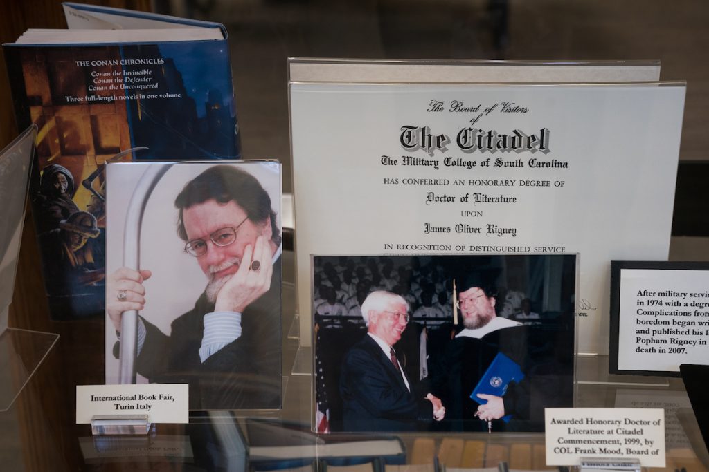 Jim Rigney, better known under the pen name Robert Jordan to millions of fantasy fans, received an honorary degree from The Citadel in 1999. He holds a degree in physics from the miltary college. (Photo/The Citadel)