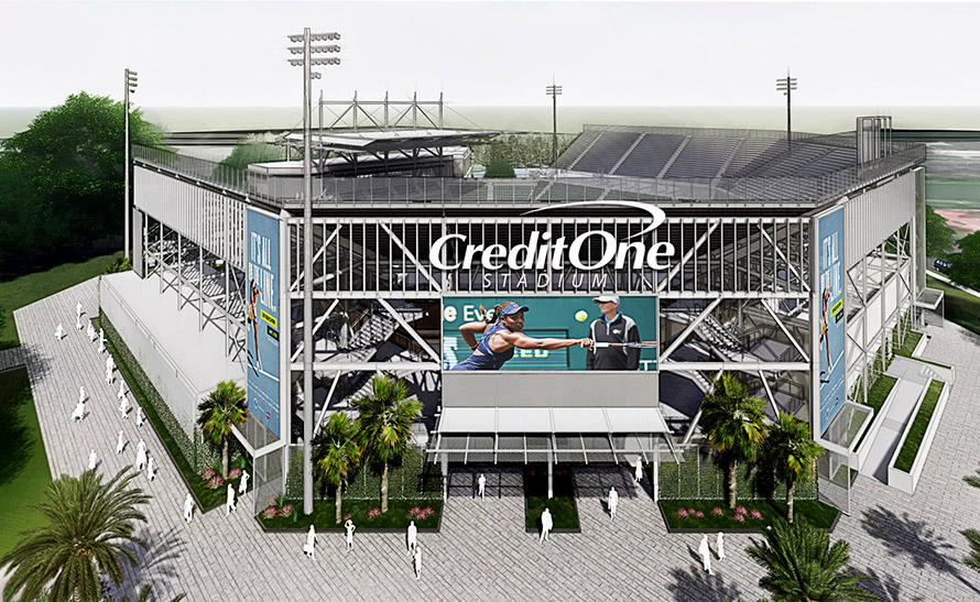 A rendering shows the newly named Credit One stadium, set to debut with renovations in early April 2022. (Rendering provided)
