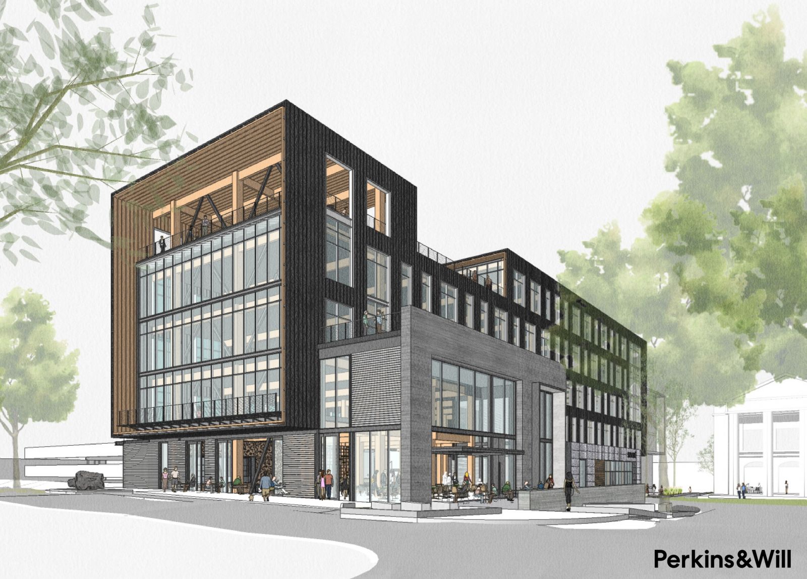 A 75,000-square-foot office building made of mass timber is coming to the BullStreet District. The WestLawn building is expected to be completed in 2022. (Rendering/Provided)