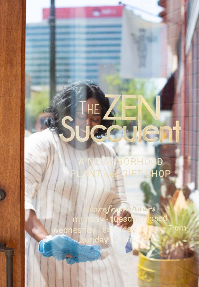 Looters broke the front window of Megan George Cain??s store, The Zen Succulent, in Raleigh. (Photo/Allie Mullin Photography/The Zen Succulent)