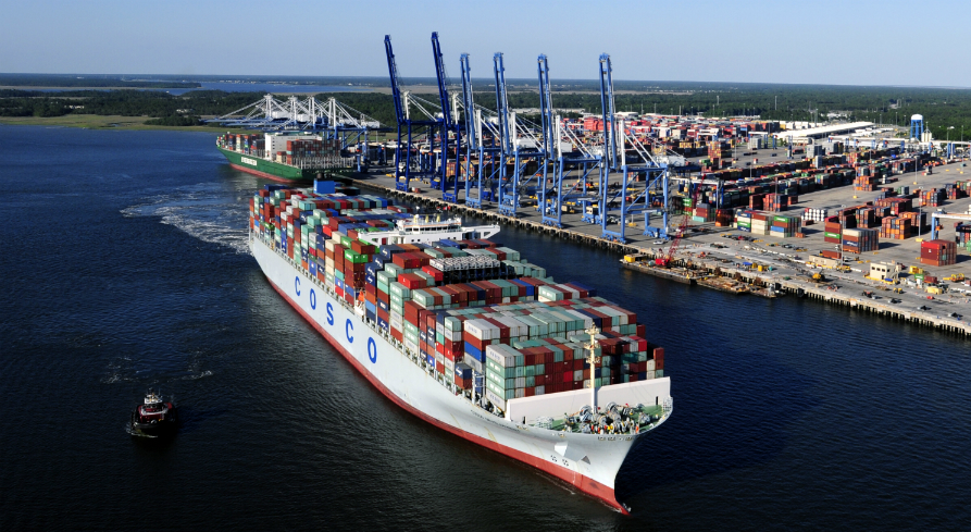 A 52-foot depth in Charleston Harbor and parts of the Wando and Cooper rivers will enable larger container ships to access port terminals, such as the Wando Welch Terminal in Mount Pleasant. (Photo/S.C. Ports Authority)