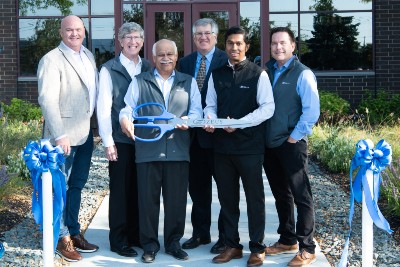 Steve Peterson, president and CEO, Zeus; Jeff Kraus, COO, director of R&D for CathX Medical, a Zeus company; Nitin Matani (CFO, vice president of CathX Medical, a Zeus company); David Grant, mayor of Arden Hills; Suresh Sainath (general manager, CathX Medical); Ken Koen, director of extrusion, CathX Medical. (Photo/Provided by Zeus)