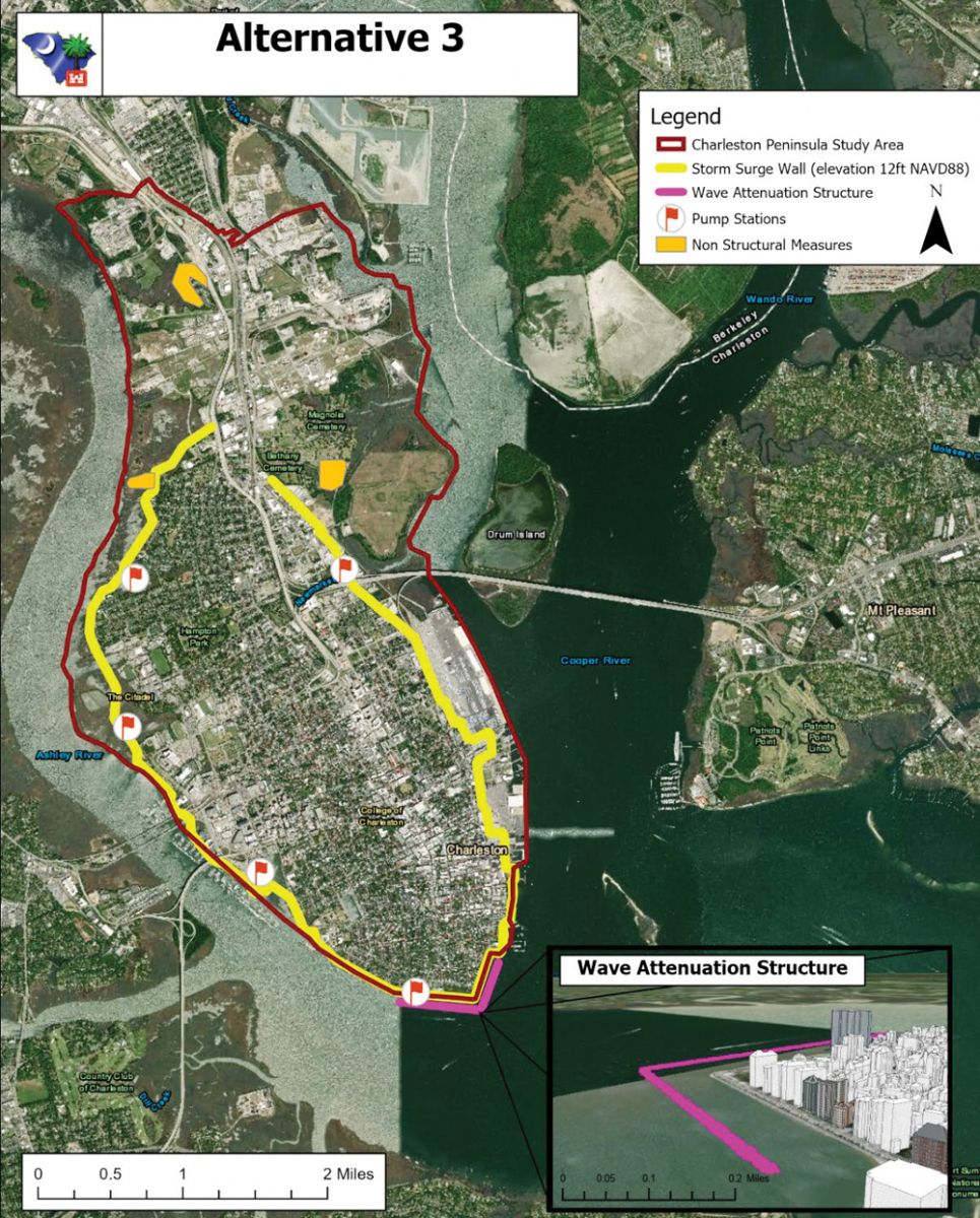 CLICK TO ENLARGE. The tentative plan includes a 7.8-mile wall around the perimeter of the peninsula. (Graphic/Army Corps of Engineers)